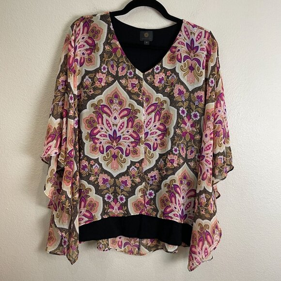 JM Collection Womens Plus 1X Top Poncho Overlay with Attached Tank Top Blouse - Picture 11 of 14